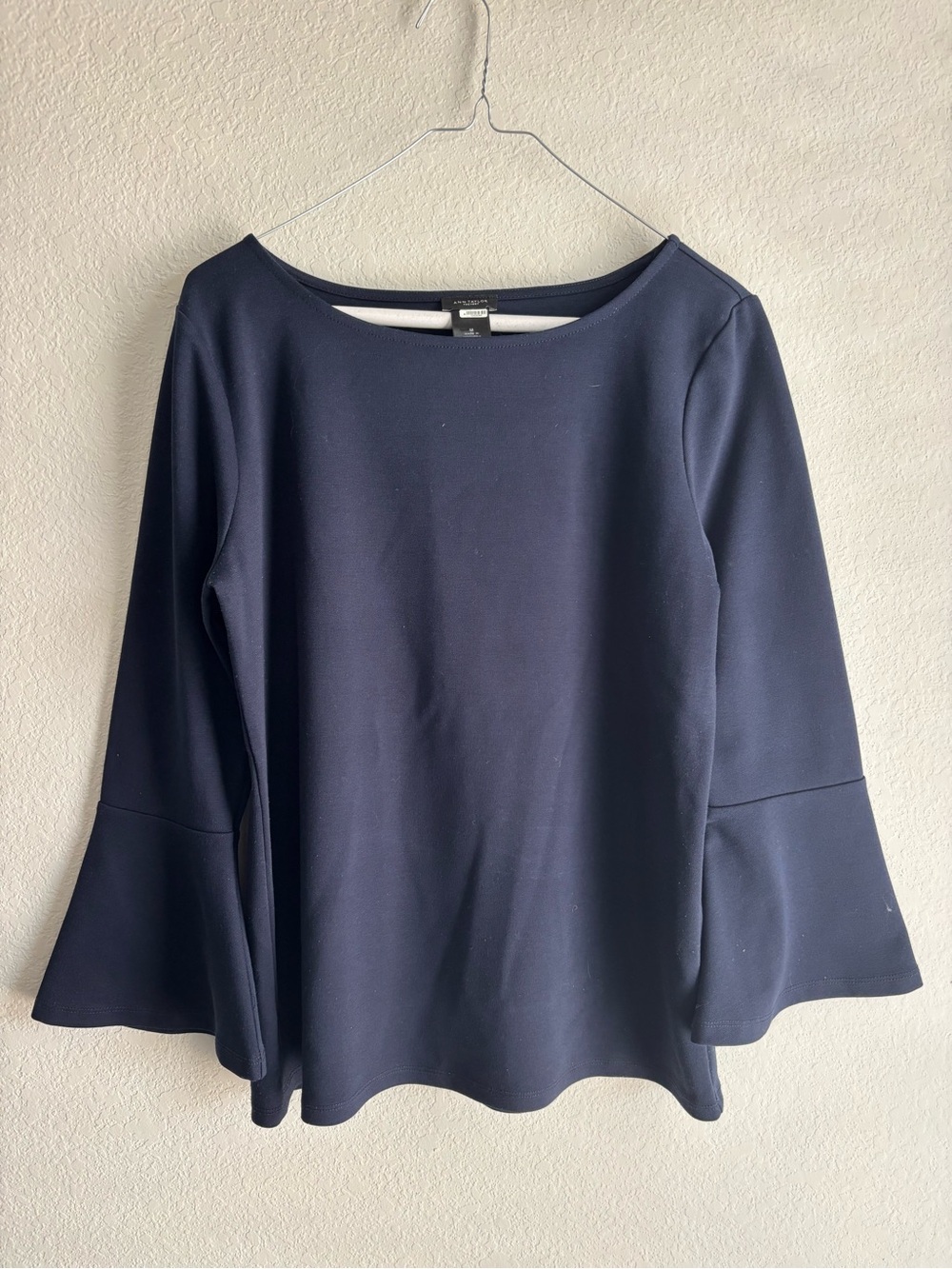 Ann Taylor Navy 3/4 Bell Sleeve Top